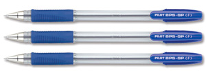 Pilot BPS GP Ball Pen Rubberised Grip Fine 0.7mm Tip 0.32mm Line Blue Ref BPGPF01 [Pack 12]