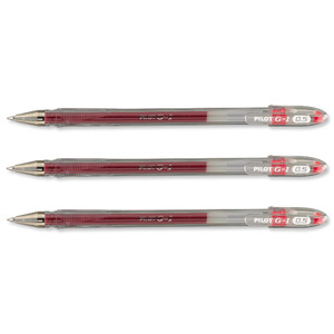 Pilot G105 Gel Ink Pen Ergonomic Grips 0.5mm Tip 0.3mm Line Red Ref BLG10502 [Pack 12]