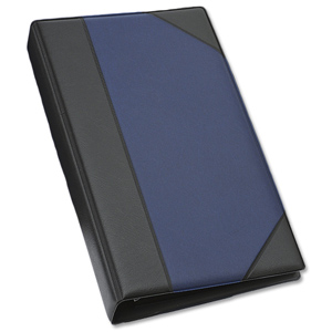 De Luxe Business Card Binder PVC A-Z Index 64 Pockets 272x150mm Blue and Black