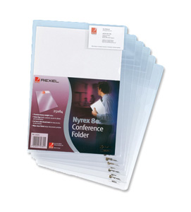 Rexel Nyrex 80 Conference Folder Cut Back with Card Holder Flap A4 Clear Ref 12295 [Pack 5]