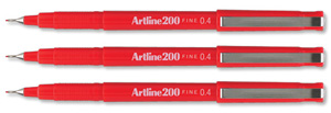 Artline 200 Fineliner Pen Water-based Ink 0.4mm Tip 0.4mm Line Red Ref A2002 [Pack 12]
