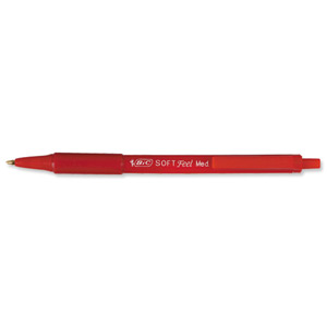 Bic SoftFeel Clic Pen Retractable Rubberised Barrel 1.0mm Tip 0.3mm Line Red Ref 837399 [Pack 12]