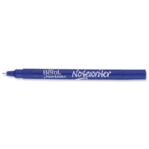 Berol Notewriter Pen Water-based Ink Plastic 0.9mm Tip 0.6mm Line Blue Ref S0380250 [Pack 12]
