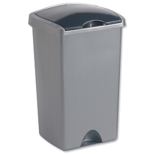 Bin with Lift Up Lid Plastic 48 Litres Metallic Silver