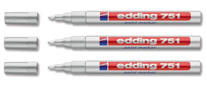 Edding 751 Paint Marker Xylene and Toluene-free Bullet Tip 1-2mm Line Silver Ref [Pack10]