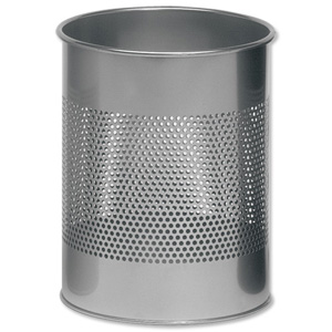 Durable Bin Round Metal 165mm Perforated 15 Litres Metallic Silver Ref 3310/23