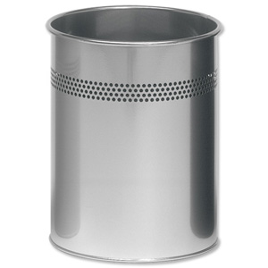 Durable Bin Round Metal 30mm Perforated 15 Litres Metallic Silver Ref 3300/23