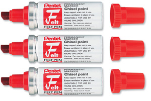 Pentel F50 Felt Permanent Marker Chisel Tip max.7.5mm Line Red Ref F50-B [Pack 12]