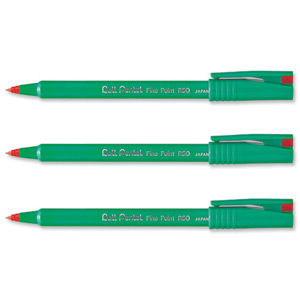 Pentel R50 Rollerball Pen Green Barrel Water-based 0.8mm Tip 0.4mm Line Red Ref R50-B [Pack 12]