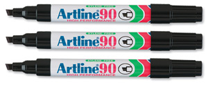 Artline 90 Permanent Marker Xylene-free Chisel Tip 2-5mm Line Black Ref A901 [Pack 12]