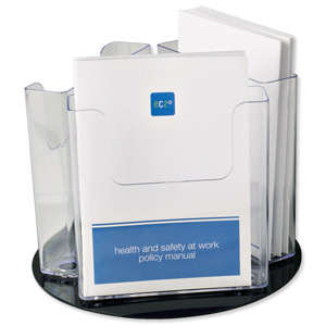 Deflecto Revolving Leaflet Holder Carousel 3 x A5 Pockets Clear Ref 76901