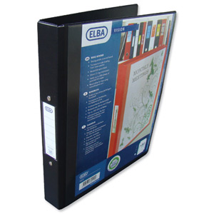 Elba Vision Ring Binder PVC with Clear Front Pocket 2 O-Ring Size 25mm A4 Black Ref 100080891 [Pack 10]