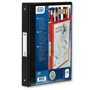 Elba Vision Ring Binder PVC with Clear Front Pocket 4 O-Ring Size 25mm A4 Black Ref 100080881 [Pack 10]