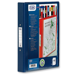 Elba Vision Ring Binder PVC with Clear Front Pocket 4 O-Ring Size 25mm A4 Blue Ref 100080876 [Pack 10]