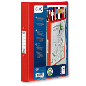 Elba Vision Ring Binder PVC with Clear Front Pocket 4 O-Ring Size 25mm A4 Red Ref 100080880 [Pack 10]