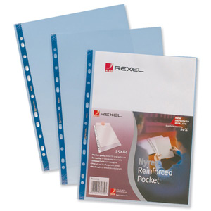 Rexel Nyrex Pocket Reinforced Blue Strip Top-opening A4 Clear Ref 12233 [Pack of 25]