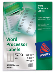 Avery Word Processing Labels 14 per Sheet 98x38mm Ref OML14-100 [1400 Labels]