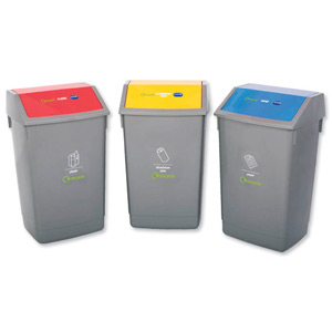Recycle Bin Kit 3x 54L Bins with Colour Coded Lids Flip Top