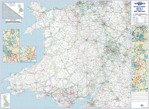 Map Marketing Wall Road Map 4 Miles to 1 inch Scale W1240xH950mm Wales and West Midlands Ref RRM6