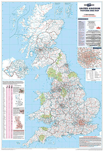 Map Marketing Postcode Areas Map Unframed 12.5 Miles/inch Scale W830xH1200mm Ref BIPA