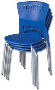 Trexus Bistro Chair Lightweight Silver-effect Frame H1100mm Seat W420x400x450mm Blue [Pack 4]