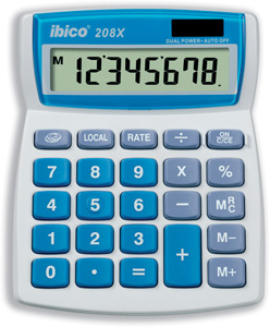 Ibico 208X Calculator Desktop Tilt-screen Currency Solar and Battery Power 8 Digit Ref IB410062