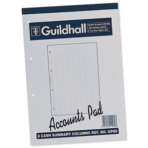 Guildhall Account Pad 8 Cash Column Ruled 54 Feint Summary 60 Leaf A4 Ref GP8SZ
