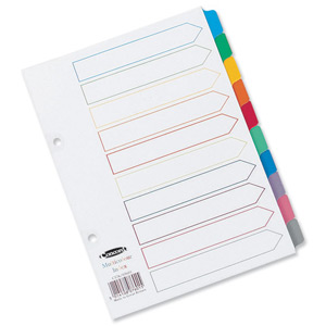 Concord Index Multicolour-tabbed Mylar-Reinforced 4 Holes 10-Part A4 White Ref 00801/CS76