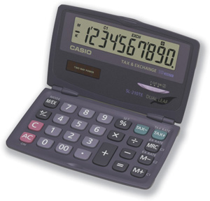 Casio Calculator Clamshell Solar/Battery Tax and Currency 10 Digit 3 Key Memory 120x73x12.5mm Ref SL210TE