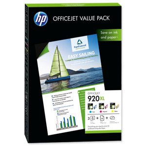 Hewlett Packard [HP] No. 920XL Officejet Value Pack Colour Inkjet Cartridge and A4 Matt Paper Ref CH081AE Ident: 813B