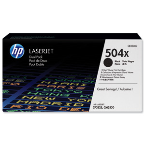 Hewlett Packard [HP] No. 504X Laser Toner Cartridge Page Life 2x10500pp Black Ref CE250XD [Pack 2] Ident: 817H