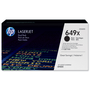 Hewlett Packard [HP] No. 649X Laser Toner Cartridge Page Life 17000pp Black Ref CE260XD [Pack 2]