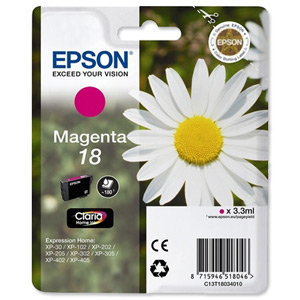 Epson 18 Inkjet Cartridge Daisy Capacity 3.3ml Magenta Ref C13T18034010 Ident: 698A