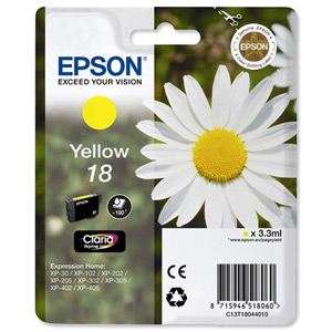 Epson 18 Inkjet Cartridge Daisy Capacity 3.3ml Yellow Ref C13T18044010 Ident: 698A