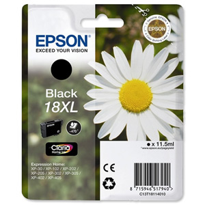 Epson 18XL Inkjet Cartridge Daisy High Capacity 11.5ml Black Ref C13T18114010 Ident: 802D