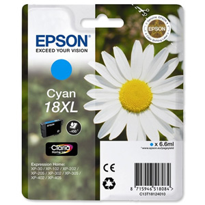 Epson 18XL Inkjet Cartridge Daisy High Capacity 6.6ml Cyan Ref C13T18124010 Ident: 802D