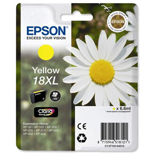 Epson 18XL Inkjet Cartridge Daisy High Capacity 6.6ml Yellow Ref C13T18144010 Ident: 802D