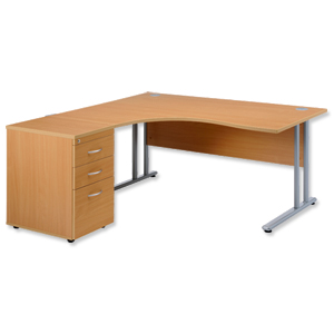 Sonix Style Cantilever Radial Desk Left Hand with 600mm Desk-High Pedestal W1600xD1600xH725mm Beech