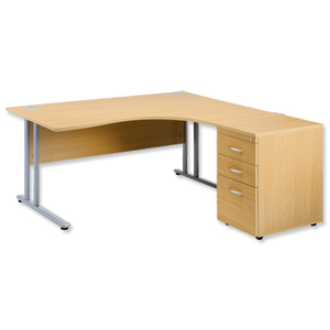 Sonix Style Cantilever Radial Desk Left Hand with 600mm Desk-High Pedestal W1600xD1600xH725mm Maple