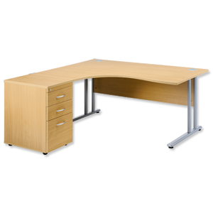 Sonix Style Cantilever Radial Desk Right Hand with 600mm Desk-High Pedestal W1600xD1600xH725mm Maple