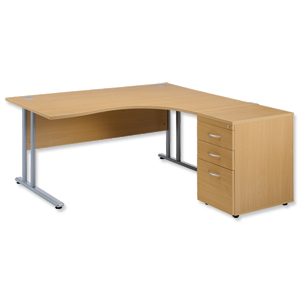 Sonix Style Cantilever Radial Desk Left Hand with 600mm Desk-High Pedestal W1600xD1600xH725mm Oak