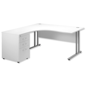 Sonix Style Cantilever Radial Desk Left Hand with 600mm Desk-High Pedestal W1600xD1600xH725mm White