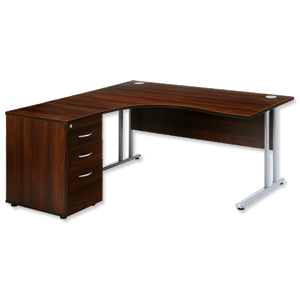 Sonix Style Cantilever Radial Desk Left Hand with 600mm Desk-High Pedestal W1600xD1600xH725mm Dark Walnut
