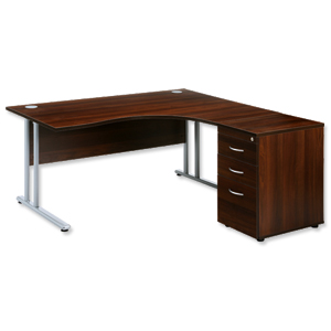 Sonix Style Cantilever Radial Desk Right Hand with 600mm Desk-High Pedestal W1600 Dark Walnut