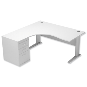 Sonix Premier Radial Desk Left Hand with 600mm Desk-High Pedestal W1600xD1600xH720mm White