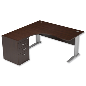Sonix Premier Radial Desk Left Hand with 600mm Desk-High Pedestal W1600xD1600xH720mm Dark Walnut