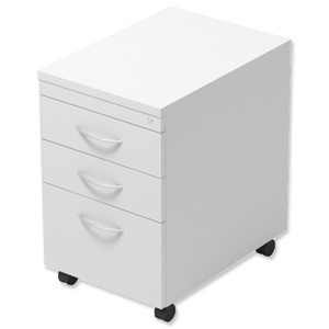 Trexus Mobile Filing Pedestal Tall Under-desk 3-Drawer W400xD600xH674mm White