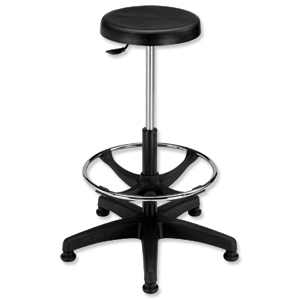 Trexus Industrial Stool with Footrest EasiKleen Seat Dia310xH540-800mm Black