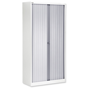Bisley A4 EuroTambour Including 4 Shelves W1000xD430xH1980mm Silver Shutters White Frame