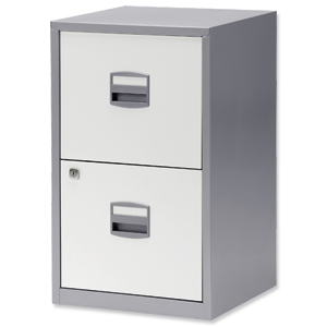 Trexus by Bisley SoHo Filing Cabinet Steel Lockable 2-Drawer A4 W413xD400xH672mm Silver and White